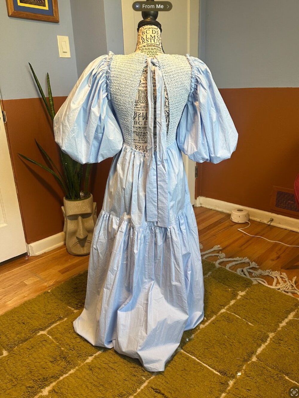 Blue Maxi Dress with Balloon Sleeves - Picture 2 of 2